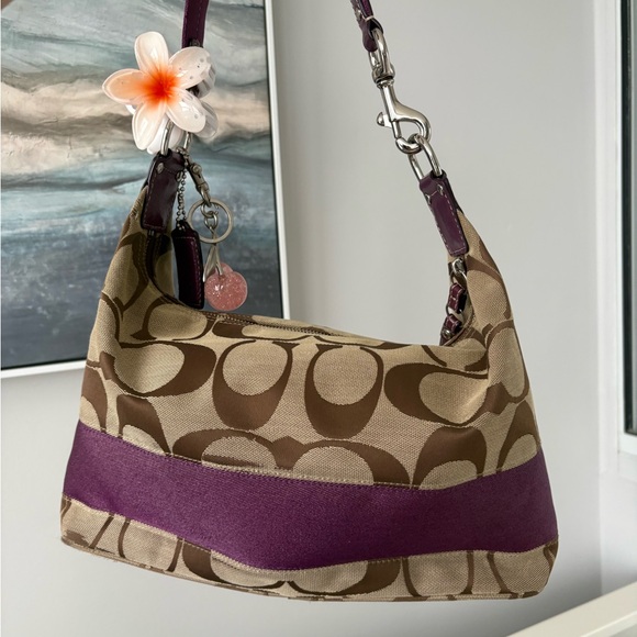 SOLD Coach Tan and Purple Shoulder Bag - Picture 2 of 11